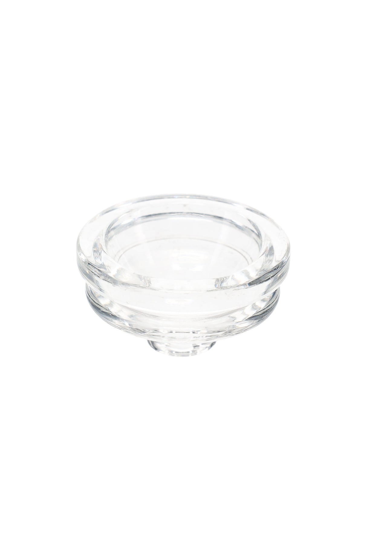 Clear borosilicate Eyce Spoon replacement glass bowl insert with rounded cup and short stem, side view