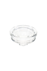 Clear borosilicate Eyce Spoon replacement glass bowl insert with rounded cup and short stem, side view