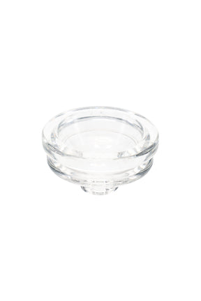 Clear borosilicate Eyce Spoon replacement glass bowl insert with rounded cup and short stem, side view