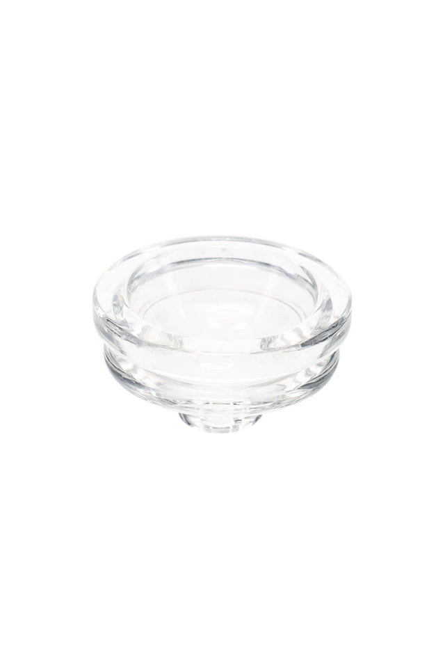 Clear borosilicate Eyce Spoon replacement glass bowl insert with rounded cup and short stem, side view