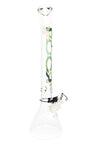 ROOR 18-inch bent-neck beaker bong, 5 mm thick borosilicate with ice pinch, glass-on-glass joint, diffused downstem and herb bowl, camo ROOR decal.