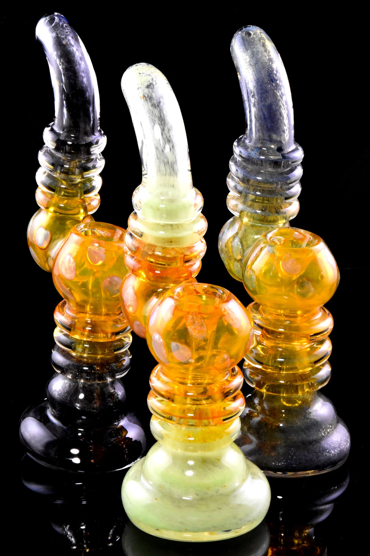 7" Medium Gold Fumed Frit Rings Sherlock Glass Bubbler - B1427