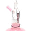 RooR Tech 7.5″ chamber bubbler with ten-arm tree perc, pink base and tube accents, 18.8 mm female joint, stemless body on wide foot.