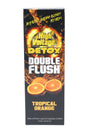 High Voltage Double Flush detox box, Tropical Orange flavor, bold orange splash artwork and 16 oz combo callout.