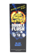High Voltage Double Flush detox box, Blue Berry flavor, blue splash design with “Double Flush” and combo details.