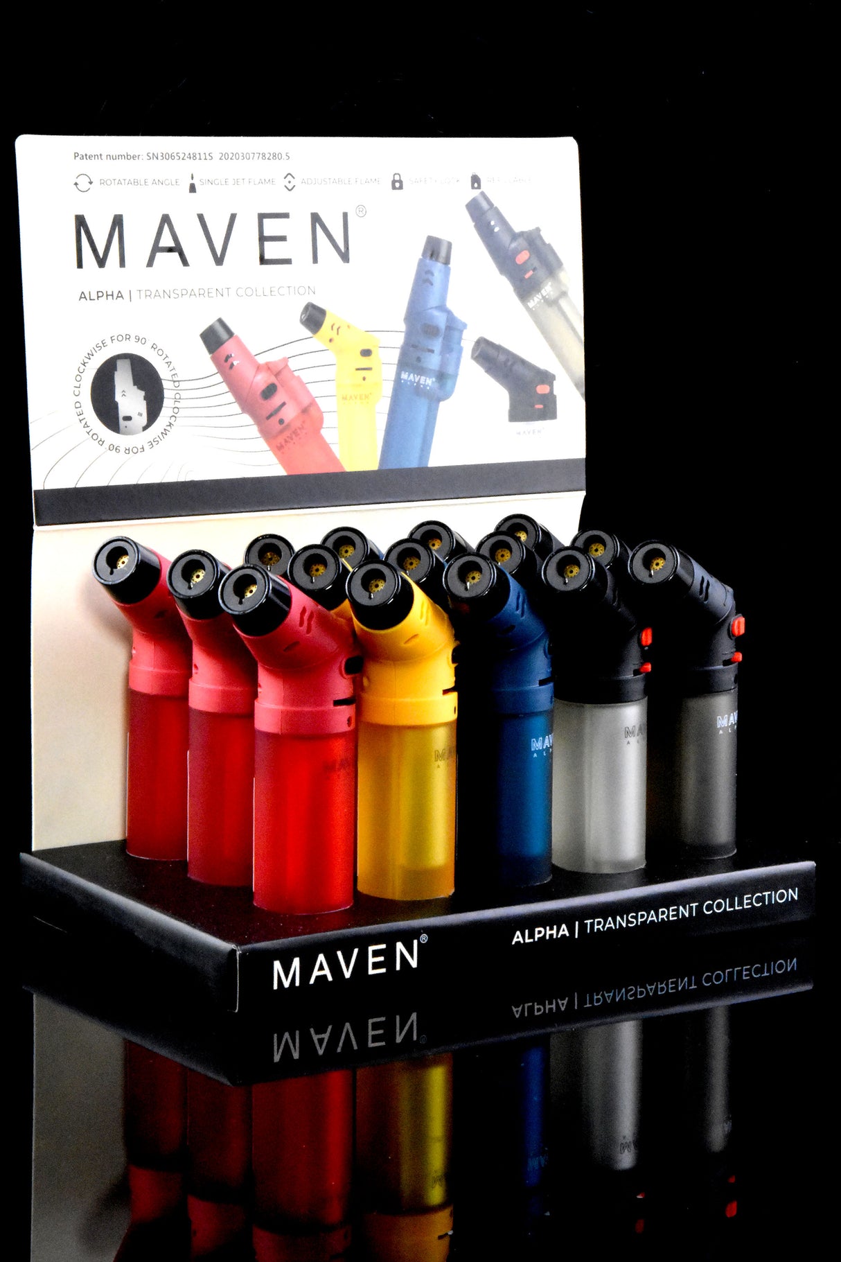 15 Pc Maven Alpha Transparent Torch Lighter Display - L0259