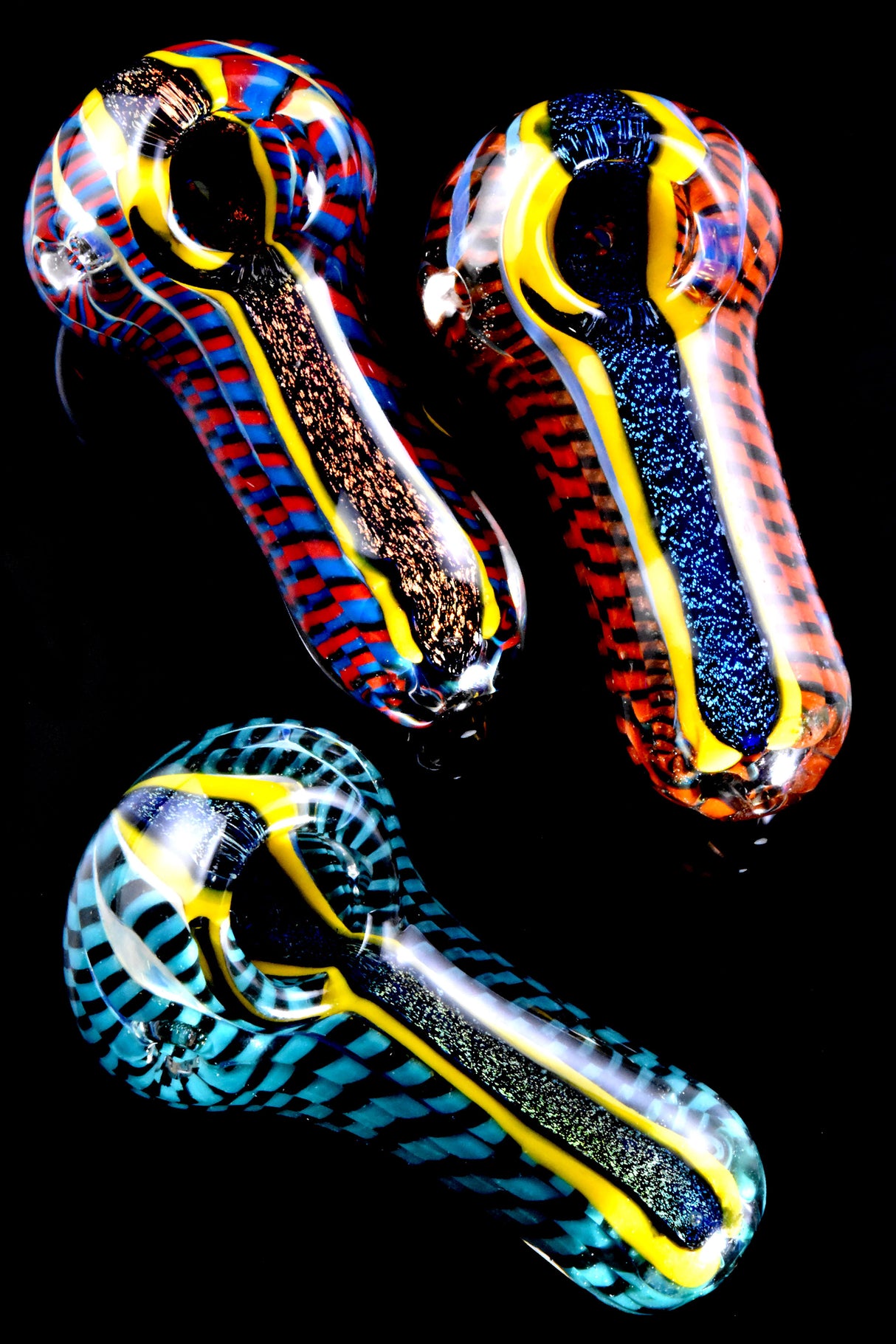 4" Thick Multicolor Dichro Stripe Color Changing Glass Pipe - P3012