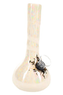 White “mother of pearl” 5″ ceramic water pipe with iridescent sheen and gold design near the joint.
