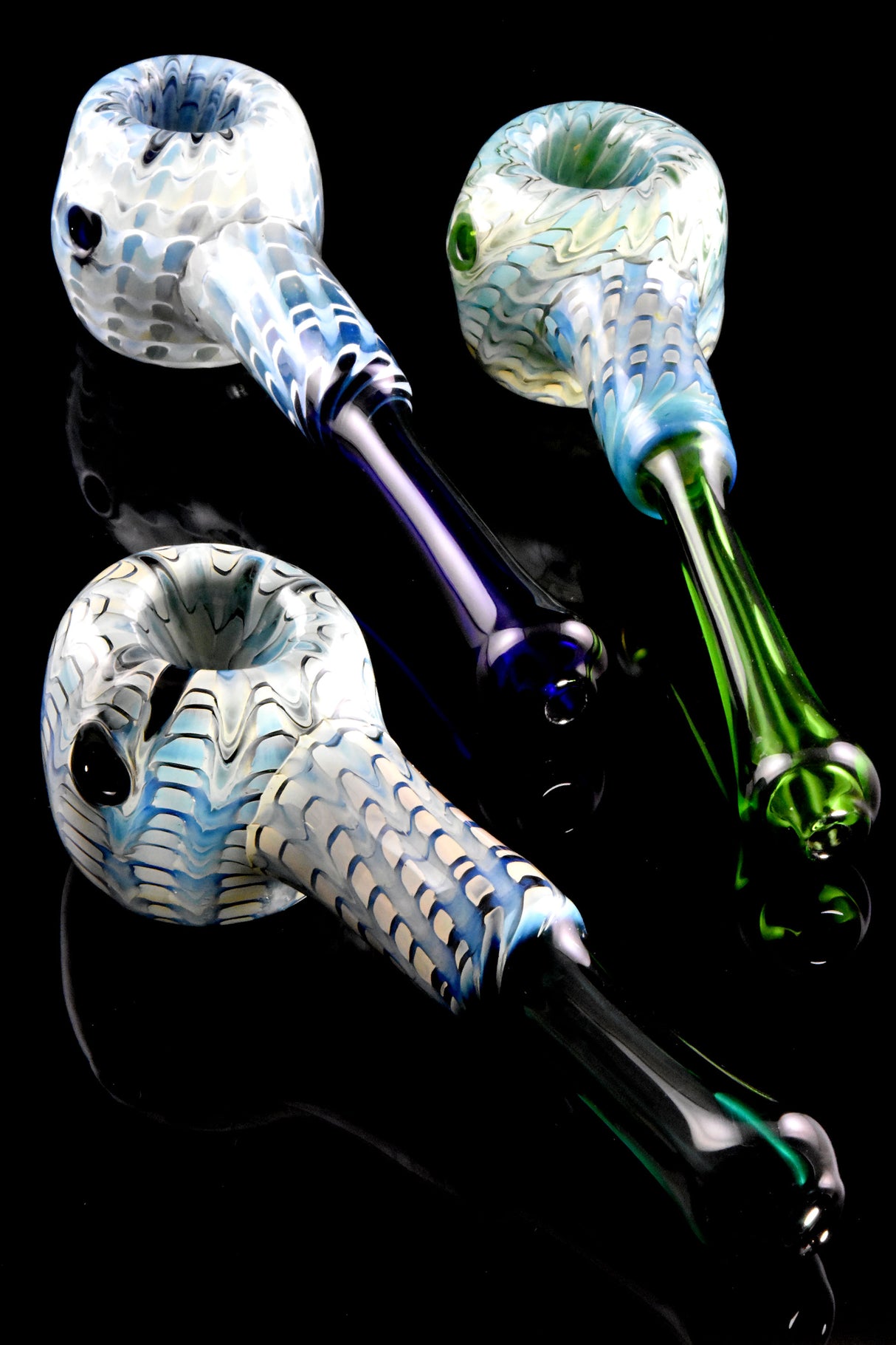 7" Silver Fumed Raked Glass Hammer Pipe - P3025