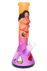 10" Multicolor Frosted Glass on Glass Bikini Lady Beaker Water Pipe - WP3178