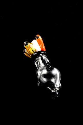 Empire Glassworks coral Puffco Peak Pro ball cap, clear borosilicate with orange, white, yellow coral tips and black band.