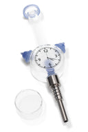 Light blue-accent glass clock dab straw kit with detachable metal tip and matching quartz dish; 8-inch size.