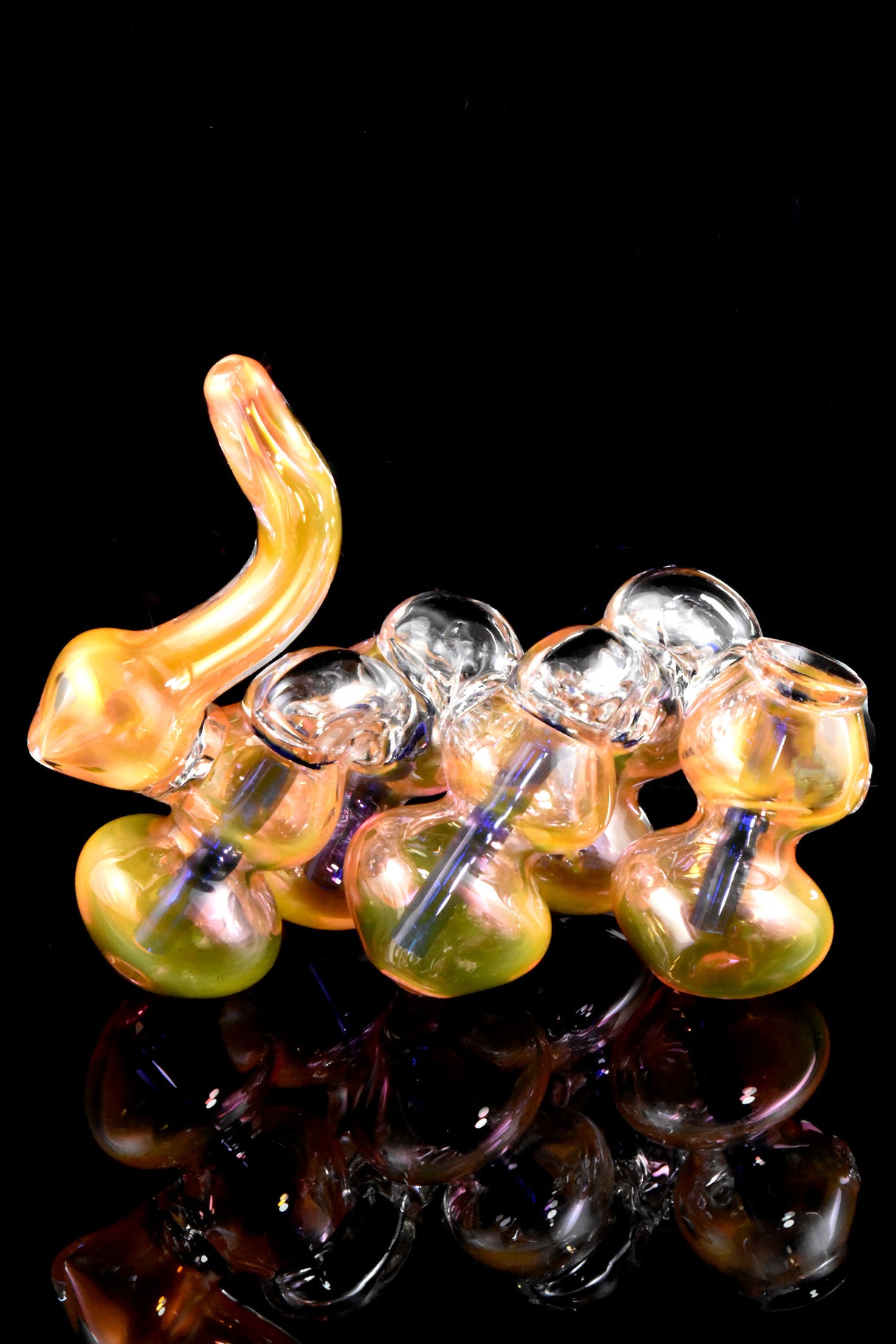 7" Multi Chamber Sherlock Gold Fumed Glass Bubbler - B1449