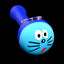 Blue silicone pipe with light-blue cat face cap and whisker details; glass bowl inset at the top.