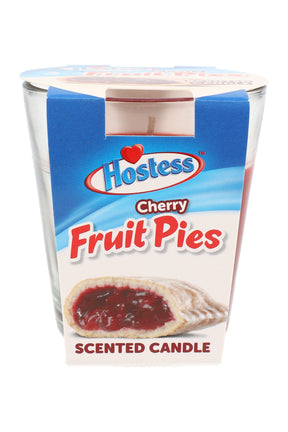 Hostess Cherry Fruit Pies scented candle, red wax 3-oz tumbler, label showing flaky pie and cherry filling photo