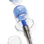 Light blue bubble-shield dab straw angled view highlighting the top ring handle and installed metal tip with dish.
