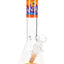 Orange-band wig-wag beaker bong with rainbow base art, glass bowl, and 18.8 mm GoG setup, 10″ tall.
