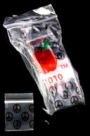 1″ × 1″ zip baggies featuring peace-sign pattern, 1000-pack bundle displayed upright in retail-ready wrap