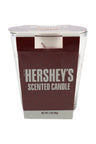 Hershey’s Milk Chocolate scented candle, dark brown wax 3-oz tumbler, minimalist maroon label with bold silver text