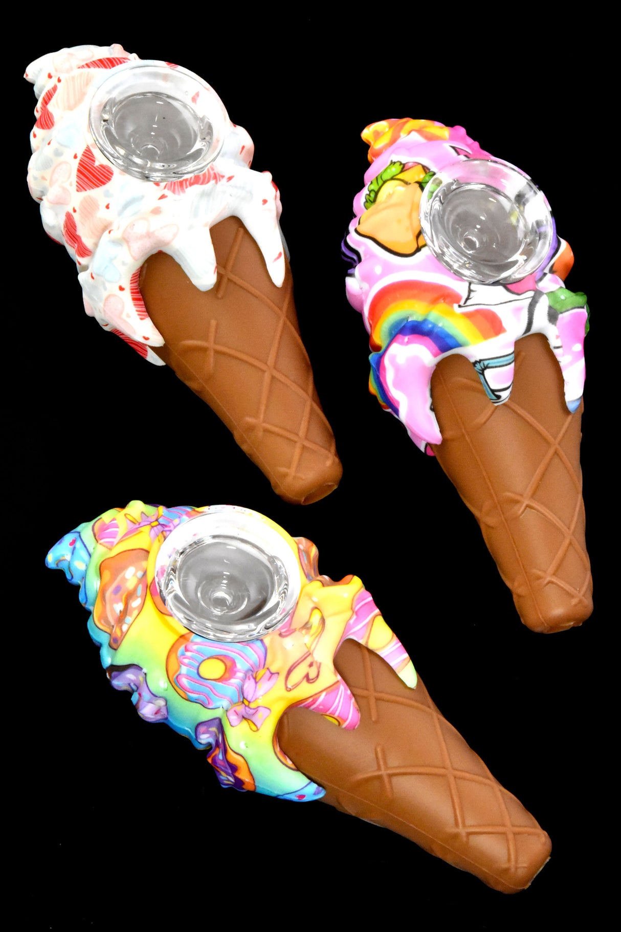Ice Cream Cone Decal Silicone Pipe with Glass Bowl - P2397