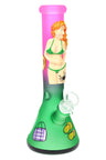 10" Multicolor Frosted Glass on Glass Bikini Lady Beaker Water Pipe - WP3178