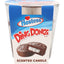 Hostess Ding Dongs chocolate cake scented candle, brown wax 3-oz glass tumbler, snack cake image on wrapper-style label