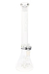 Clear ROOR Tech 18" stemless beaker bong with frosted white ROOR Tech logo, showerhead perc and ice pinch.