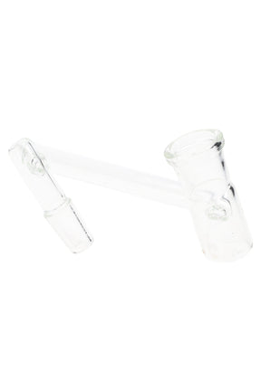 Clear drop-down sidecar adapter with 18.8 mm female receiver and 14.5 mm male plug connected by an offset tube, angled on white background.