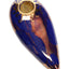 Royal blue 4″ oval ceramic hand pipe with gold sun rim and brass screen bowl, glossy marbled body.