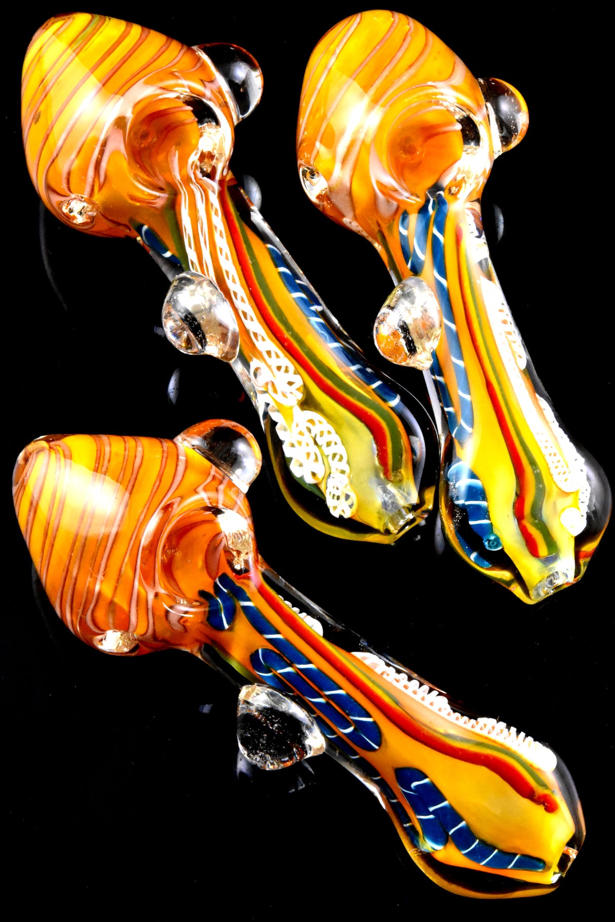 5.5" Thick Gold Fumed Rasta Stripe Glass Pipe - P2757