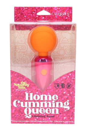 Compact pink wand vibrator with orange silicone head, single-button control, 10 modes; waterproof and rechargeable.