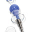 Blue bubble-center dab straw with wide glass guard and metal tip, quartz dish positioned below on white background.