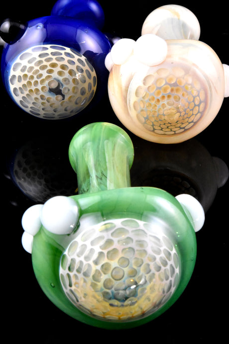 5" Silver Fumed Honeycomb Bowl Glass Pipe - P3036