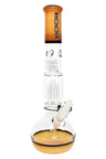 Amber/black-accent ROOR Tech 14-inch bubble base bong with tree perc, glass-on-glass downstem and bowl.