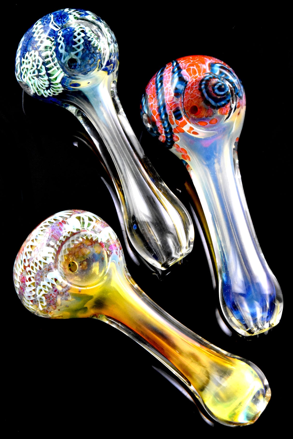 4" Color Changing Striped Frit Bowl Glass Pipe - P3037