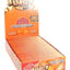 Juicy Jay’s Peaches & Cream 1¼ flavored rolling papers display box, orange graphics and open 24-count arrangement.