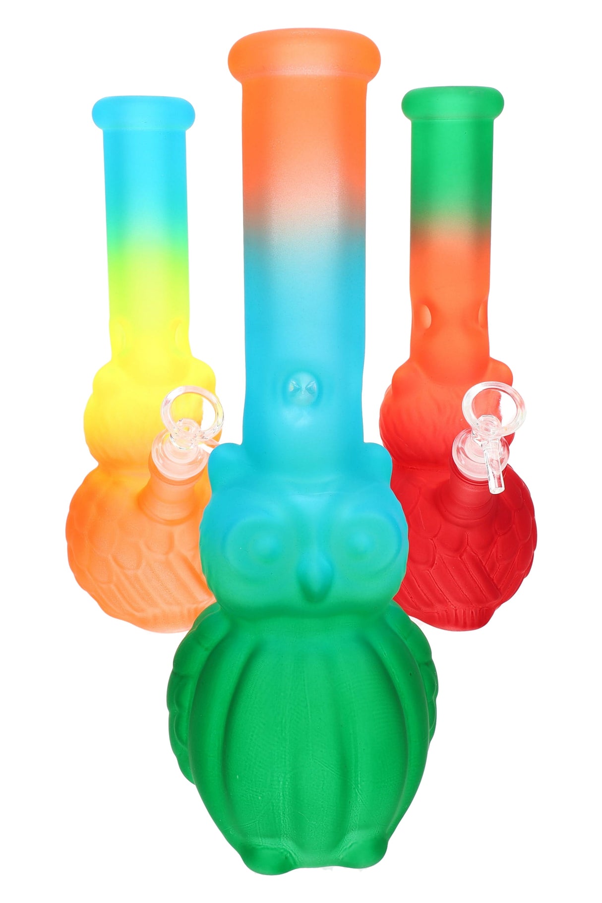 10" Multicolor Frosted Glass on Glass Owl Water Pipe - WP3181