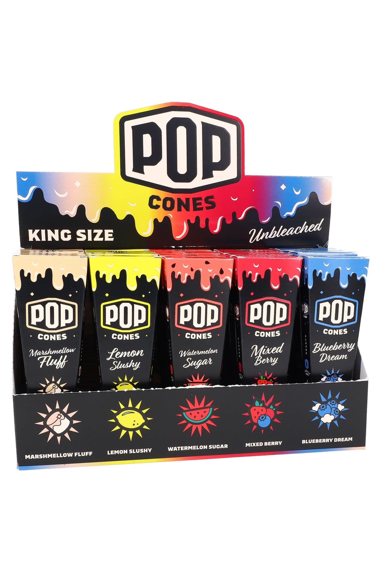 Pop 3 Assorted Flavor 2.0 King Size Pre-Rolled Cones Display of 25 - RP365
