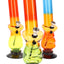 10-inch acrylic bong with ridged grip body, tri-color orange-yellow-green, metal herb bowl and wide suction base.