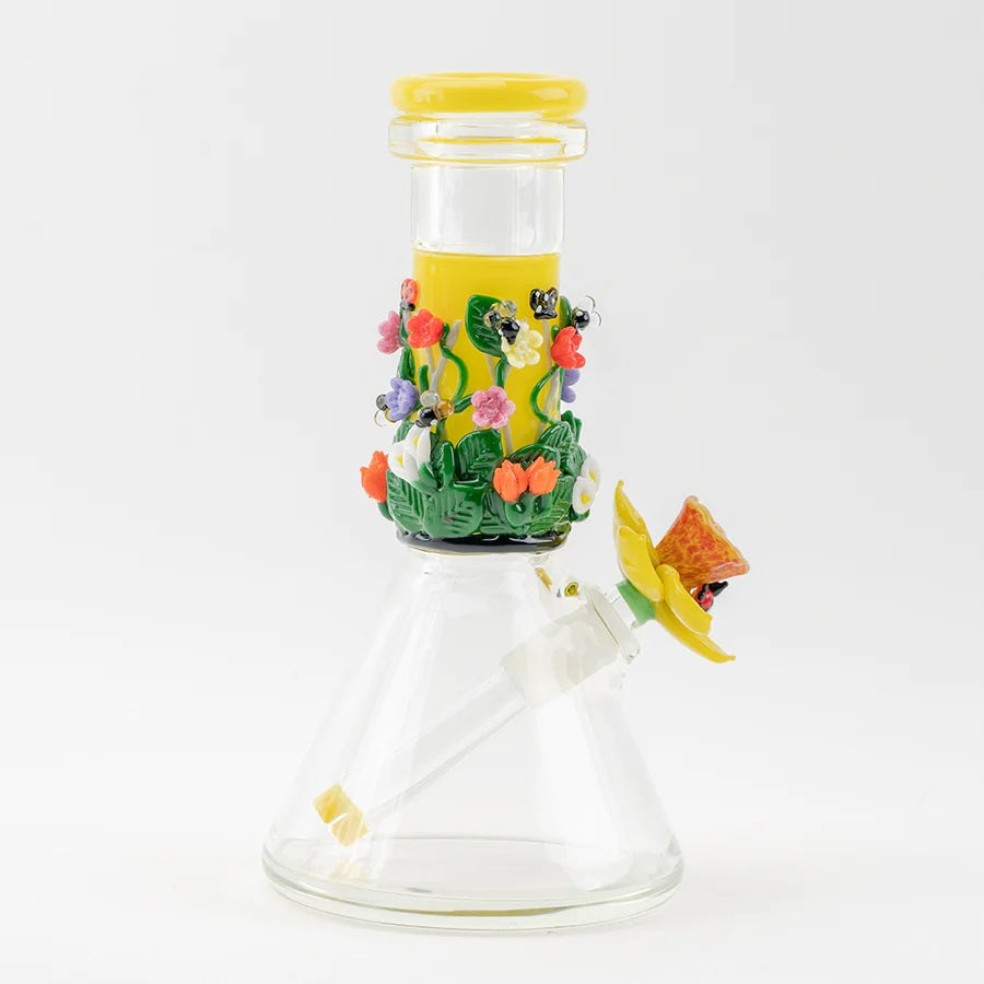 (US Made) 8" Yellow Flower Baby Beaker Water Pipe - WP2709