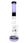 Multicolor ROOR Tech 18″ beaker bong with stemless 18.8 mm joint, dome, barrel and showerhead percs, ice pinch, purple mouthpiece and matching base accents.
