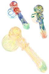 Assorted 6″ color-changing glass hammer bubblers with squiggle stripes and glass ring details
