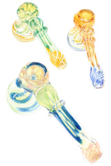 5½″ color-changing glass hammer bubbler with multicolor stripe accents and glass ring feature