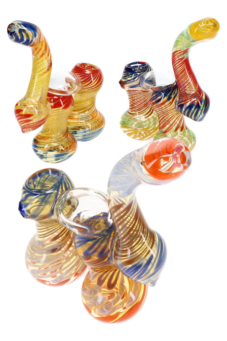 Assorted 7½″ double-chamber Sherlock bubblers with color-changing glass and multicolor stripes