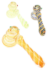 Assorted 5½″ color-changing glass hammer bubblers with spiral stripes and worked side carb accents