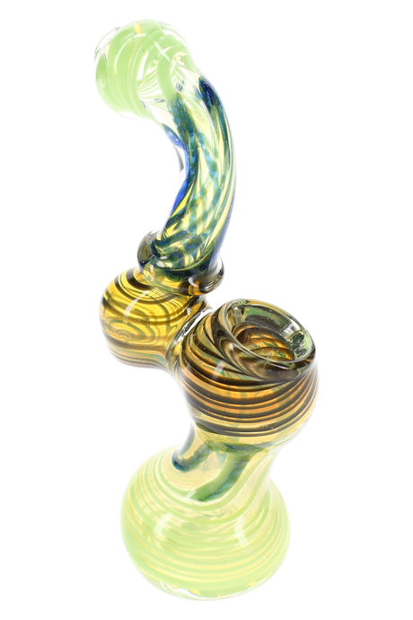 5½″ color-changing striped Sherlock glass bubbler with compact curved profile and assorted accents