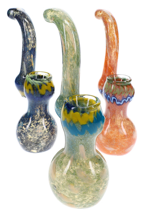 Assorted 6½″ silver fumed frit Sherlock glass bubblers with curved necks and bubble accents