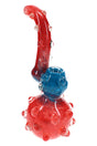 9″ thick colorful frit Sherlock bubbler with glass marble accents and curved mouthpiece