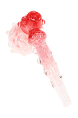 Red and clear 8½″ frit glass hammer bubbler with rounded chamber and raised marble accents