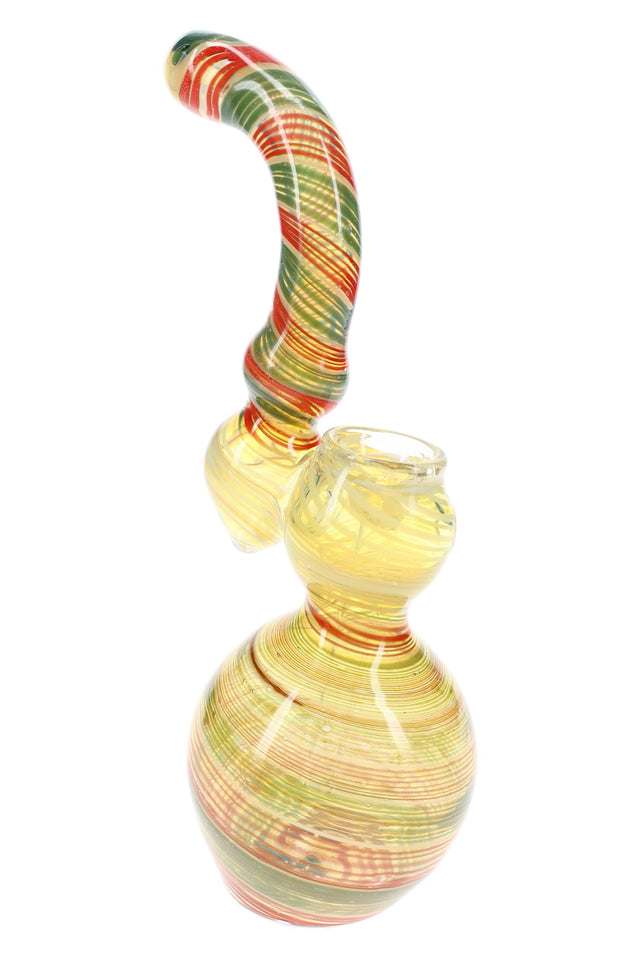 7″ color-changing spiral Sherlock glass bubbler with striped bowl accent and curved body profile